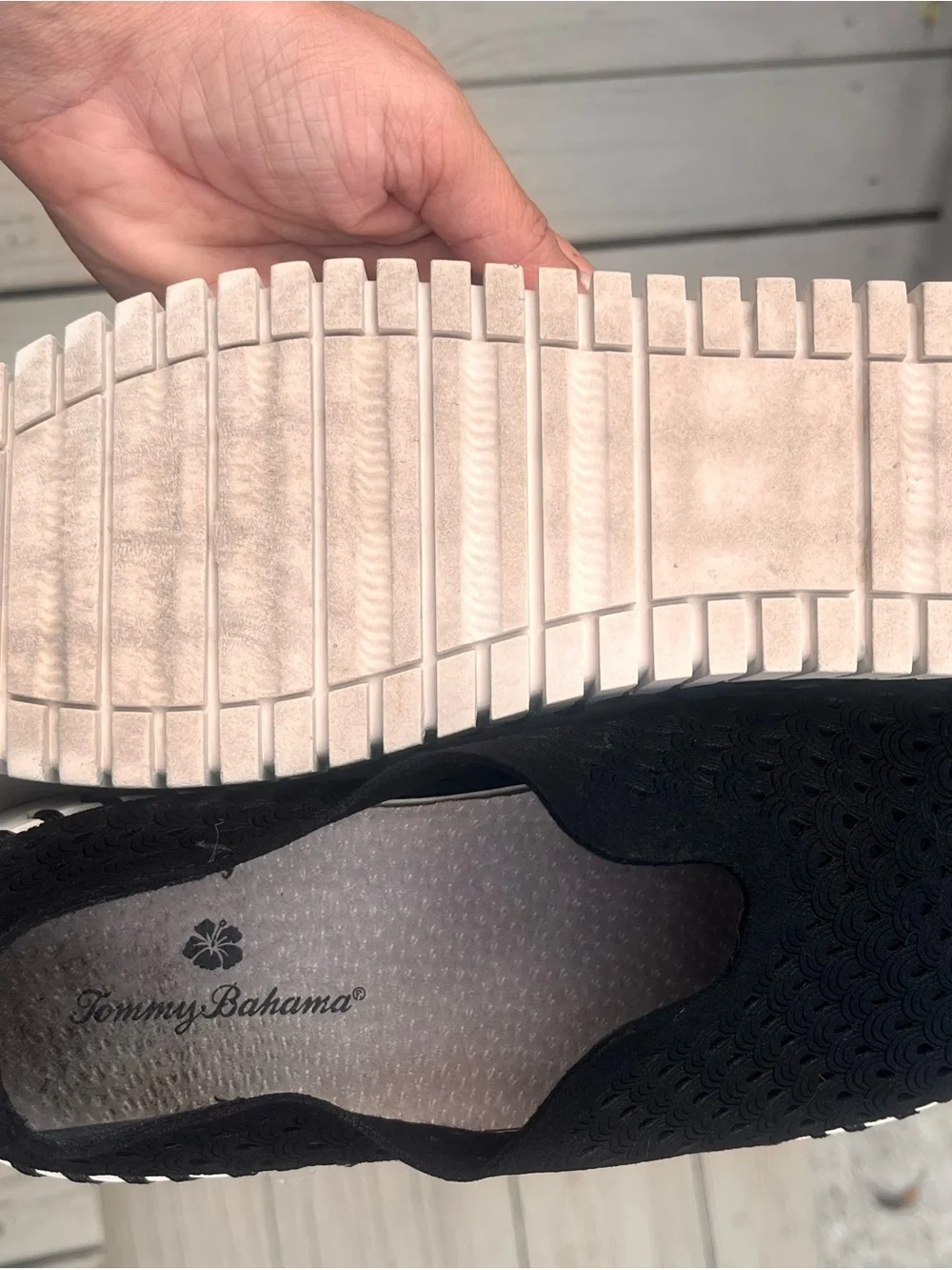 Tommy Bahama Black Perforated Slip-Ons with White Soles (Sz 9)